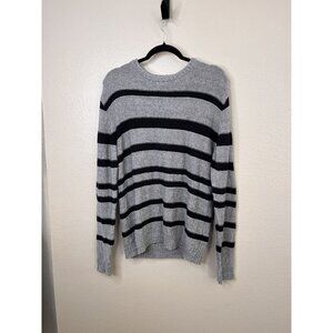 Bldwn Womens Gray Black Striped Sweater Crewneck Long Sleeve Casual Knit L Linen